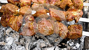 Barbecue on shamparas is prepared on the grill in the summer