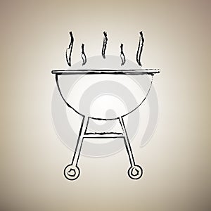 Barbecue simple sign. Vector. Brush drawed black icon at light b