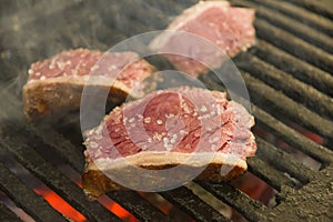 Brocheta rebanado asado sobre el carbón. Éste forma de brocheta es un ancho consumado todo el tiempo brasil 