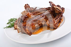 Barbecue spare ribs on a plate