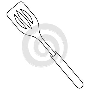 Barbecue spatula. Sketch. Tool for turning and moving products on the grill. Vector illustration. Coloring.