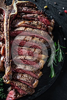 Barbecue Wagyu t-bone steak, porterhouse steak, bistecca alla fiorentina. beef steak Medium rare. Food recipe background. Close up photo