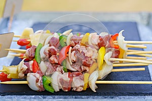 Barbecued assorted delicious grilled meat with vegetable for family bbq party