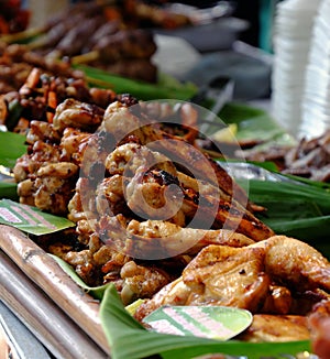 Barbecued food, grill chicken wings on