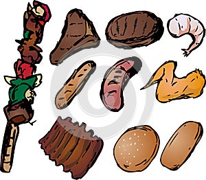 Barbecued meats illustration