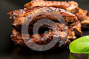 Barbecued ribs close up
