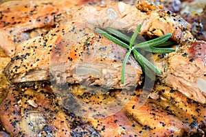Barbecued ribs seasoned with a spicy, delicious meal, rost ribs photo