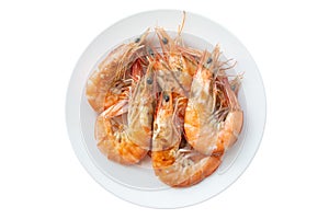 Barbecued shrimp on white background