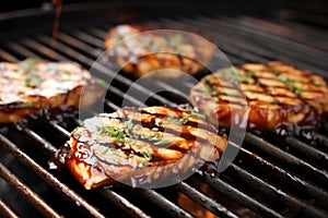 barbecued tofu steaks with glistening teriyaki marinade overlay
