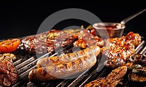Barbecuing an assortment of meat photo