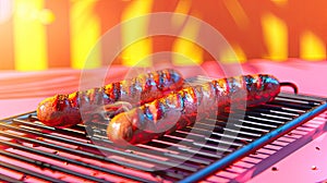 barbecuing with a captivating close-up shot of juicy grilled sausages on the grill, set against a light or white