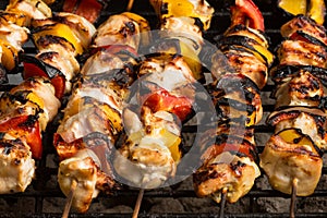 Barbecuing chicken skewers kebab