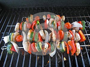 Barbecuing Shrimps & vegetables
