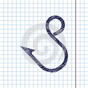 Barbed fish hook illustration. Traveling flat vector icon