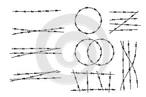 Barbed Wire. Barbwire chain boundary. Sharp spike chain. Security and protection. Military border