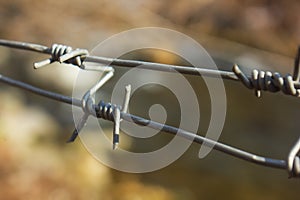 Barbed wire on blurred background