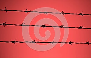 Barbed wire and the blurred red background