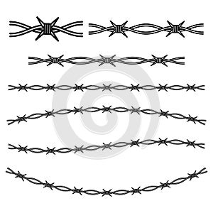 Barbed wire borders set. Security fencing. Vector illustration. EPS 10.