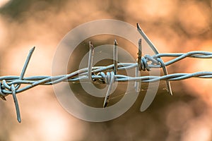 Barbed wire on concrete fence with Twilight sky to feel worrying