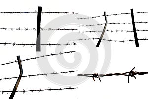 barbed wire fence images over white background