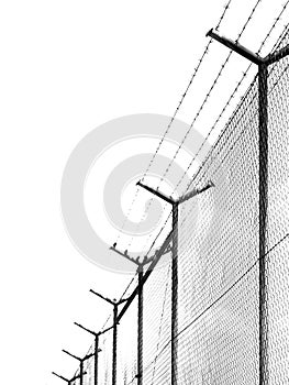 Barbed wire fence isolated on white background