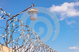 Barbwire on a blue sky background photo