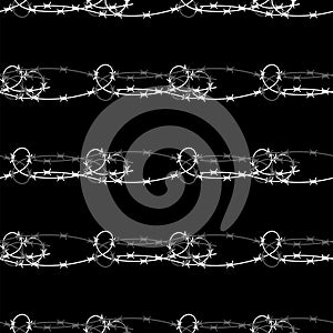 Barbed Wire Fence Seamless Pattern. Stylized Prison Concept. Symbol of Not Freedom. Metal Loop Wire.