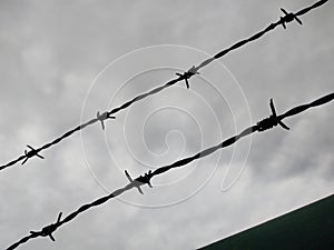 Barbed wire on the fence. Slovakia