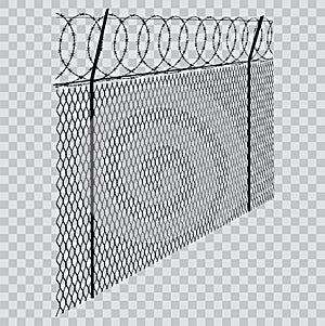 Barbed wire fence on transparent background