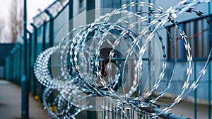 Barbed wire fencing surrounding a retailers warehouse securing valuable inventory from burglary.