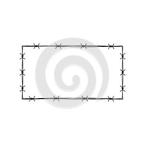 Barbed wire frame rectangle icon isolated on white background
