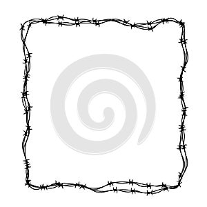 Barbed wire frame in square shape on white