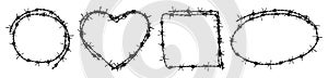 Barbed wire frames set stipple vector illustration