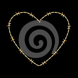 Barbed wire golden heart background. Vector illustration.