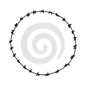 Barbed wire graphic sign. Frame circle from barbed wire. Symbol of not freedom. Vector illustration