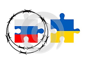 Barbed wire isolated flag puzle Russian, no War in Ukraine photo