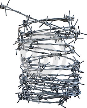 Barbed wire isolated on white background. clipping path