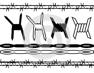 Barbed Wire Isolated on White Background with silhouette