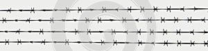 Barbed wire isolated on white, Steel metal fence four line wire