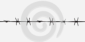 Barbed wire isolated on white, Steel metal fence single line wire