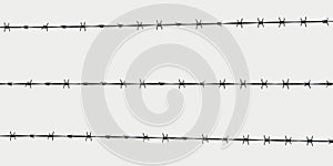 Barbed wire isolated on white, Steel metal fence three line wire