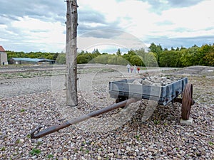 barbed wire and lamps outside the German Buchenwald concentration camp