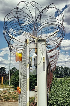 Barbed Wire nuclear power station old out of order germany nature tower sky plant rust fence closeup street art