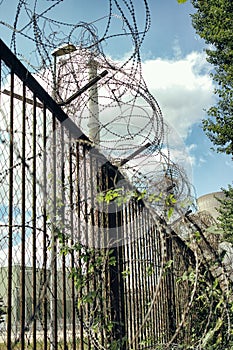 Barbed Wire nuclear power station old out of order germany nature tower sky plant rust fence defense