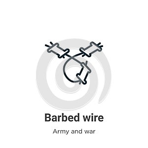 Barbed wire outline vector icon. Thin line black barbed wire icon, flat vector simple element illustration from editable army