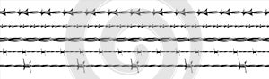 Barbed wire. Realistic seamless barbwire fence. Military border of curved steel. Iron protective construction for prison