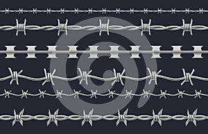 Barbed wire. Realistic template of different types of steel barrier for prisons decent vector set