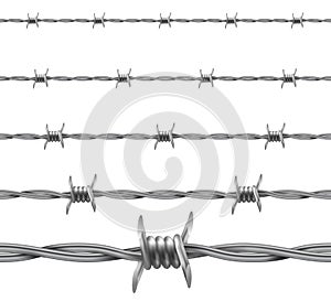 Barbed wire. Repetitive, Seamless Protective Wire Elements. Vector Illustration. Realistic gradient mesh