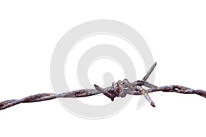 Barbed wire rust old isolated on white background, barbed wire rusty meaning to incarcerate, imprison, detention center photo