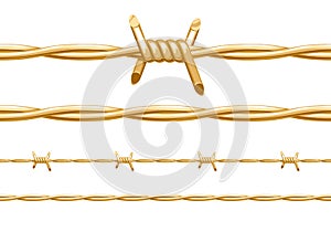 Barbed wire seamless horizontal borders set. Vector illustration.
